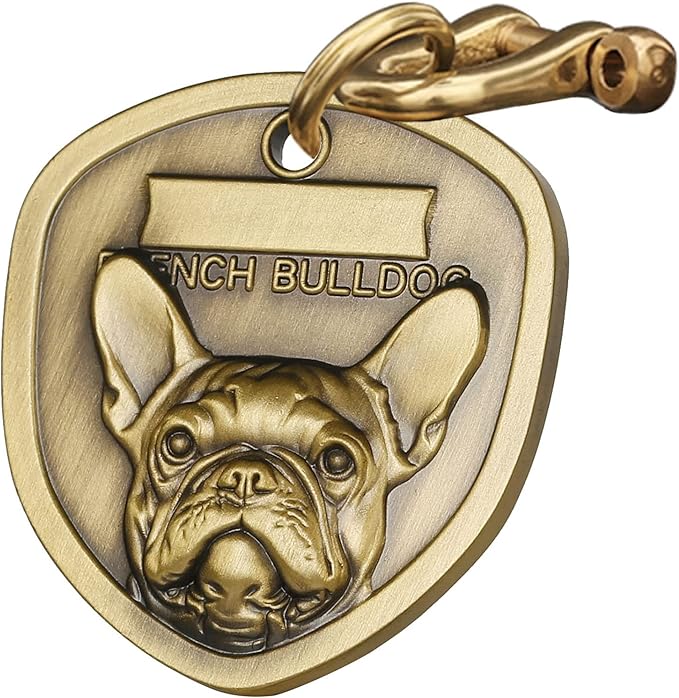 Vintage Pure Copper Pet ID Tags,Personalized Dog Tags,Three-Dimensional Relief Pet Pattern,Lettering on The Front and Back,Custom Pet Tags (A16-French Bulldog)