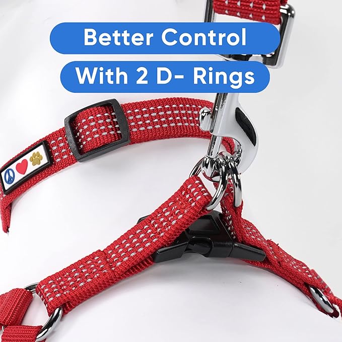 Pawtitas Reflective Step-in Dog Harness – Adjustable No-Pull Vest for Puppies to Seniors, Safe & Comfortable, L Red