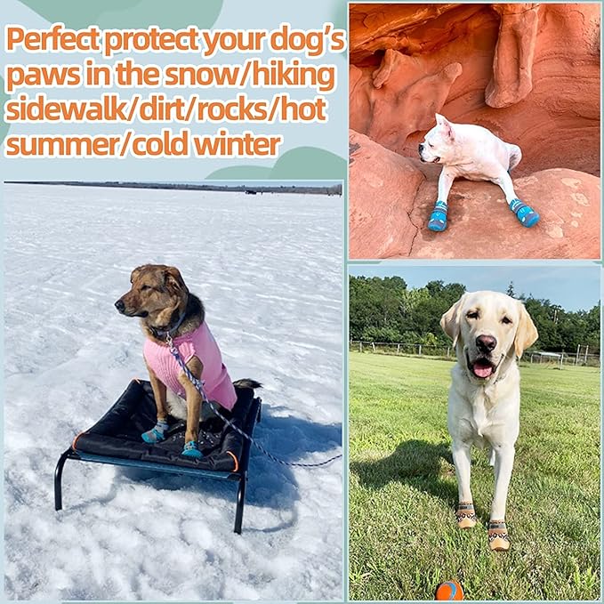 Dog Shoes for Large Dogs, Medium Dog Boots & Paw Protectors for Hardwood Floors, Outdoor Dog Booties for Hot Pavement Winter Snow Hiking, Waterproof Dog Shoes with Reflective Strips Size 4