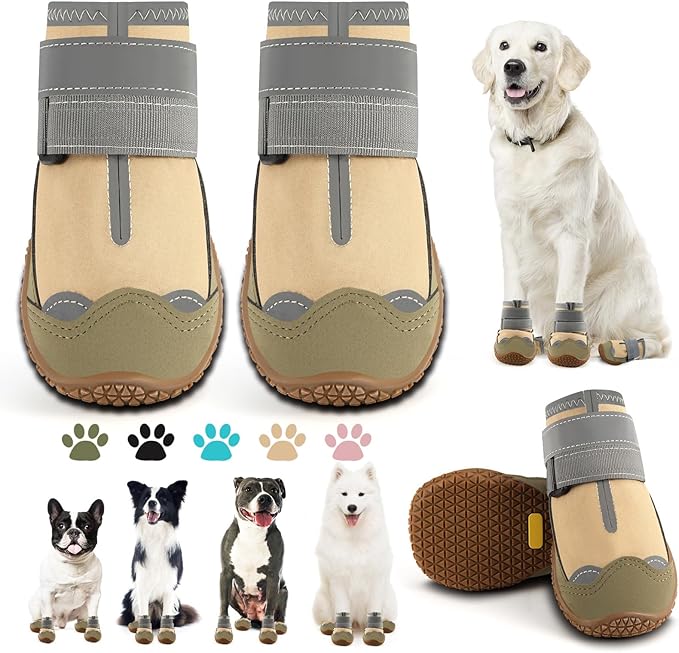 Dog Shoes for Small Dogs, Dog Boots & Paw Protectors for Hardwood Floors, Outdoor Dog Booties for Hot Pavement Winter Snow Hiking, Waterproof Dog Shoes with Reflective Strips Size 2