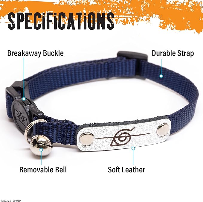 Naruto Breakaway Cat Collars for Girl & Boy Cats | Officially Licensed Naruto Shippuden Hidden Leaf Village Pet Accessories & Gifts, (8.5” to12”) Adjustable Cute Kitten Collar with Bell (Red, Rogue)