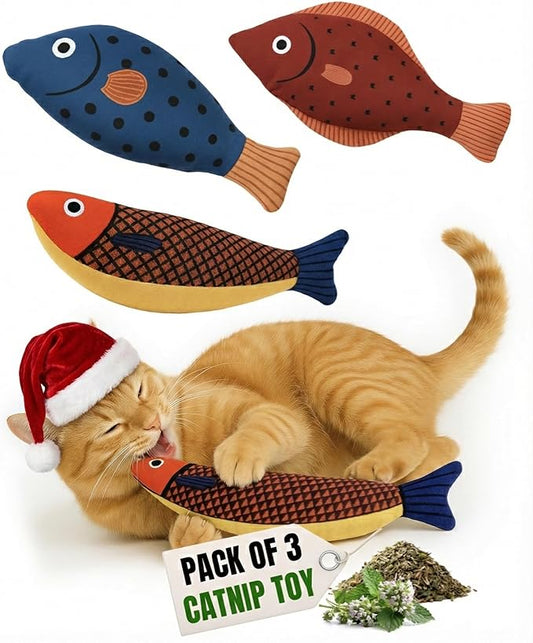 Tails & Tales Cat Toys Fish, Catnip & Crinkle Sound Plush, Bite-Resistant & Soft Interactive Toys for Indoor Cats & Kittens, Reduces Stress & Encourages Activity, Pack of 3