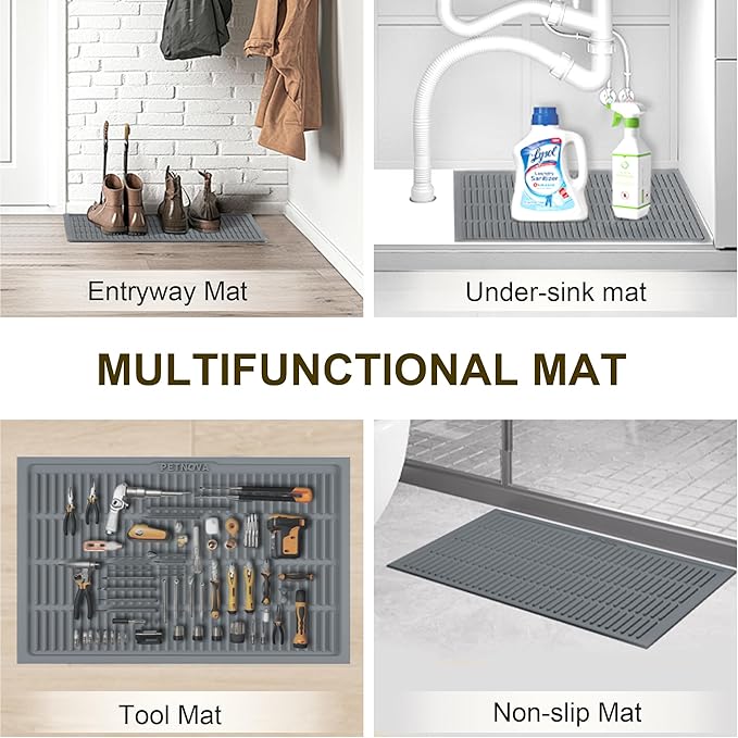 Cat Mat for Litter Box: Groove Design for Scatter Control - Easy Clean Silicone Cat Litter Mat (24"x15",Pack of 2,Grey)