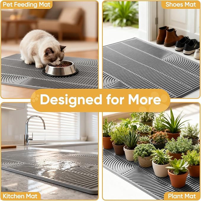 TRZZ XXL Extra Large Cat Litter Mat, Silicone Litter Box Mat for Floor, Waterproof & Non-Slip, Easy to Clean, Cat Litter Trapping Mat & Kitty Litter Catcher for Scatter Control (Brown)