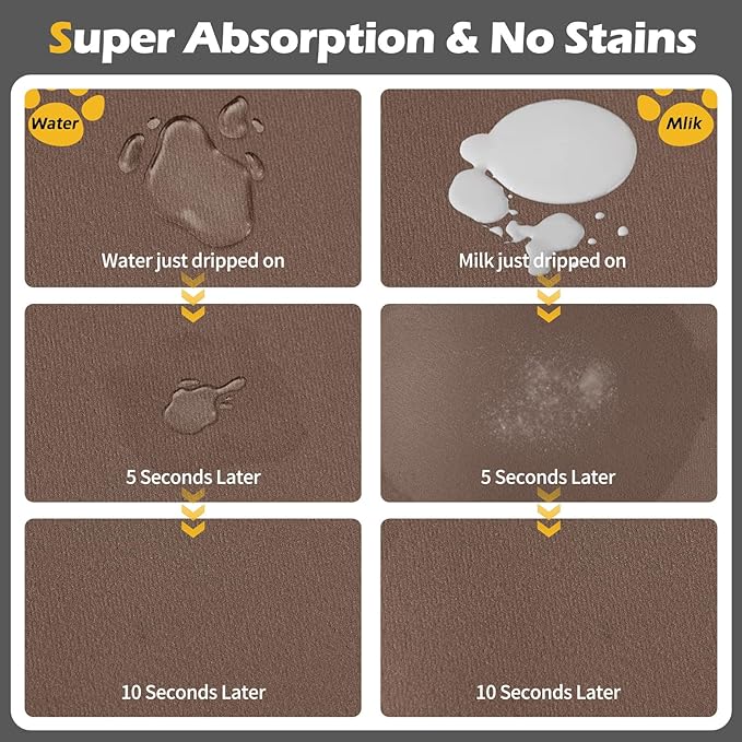 Pet Feeding Mat-Absorbent Dog Mat for Food and Water Bowl-Accessories Pet Supplies-Bowl for Messy Drinkers-No Stains Quick Dry Dog Water Dispenser Mat (16"x24", Brown)