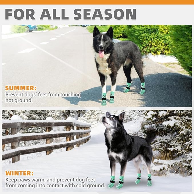 KOOLTAIL Anti Slip Dog Socks for Hot/Cold Pavement to Prevent Licking Paws, Dog Boots&Paw Protector with Grippers for Hardwood Floors,Traction Control No Twist Booties for Small Medium Large Dogs M