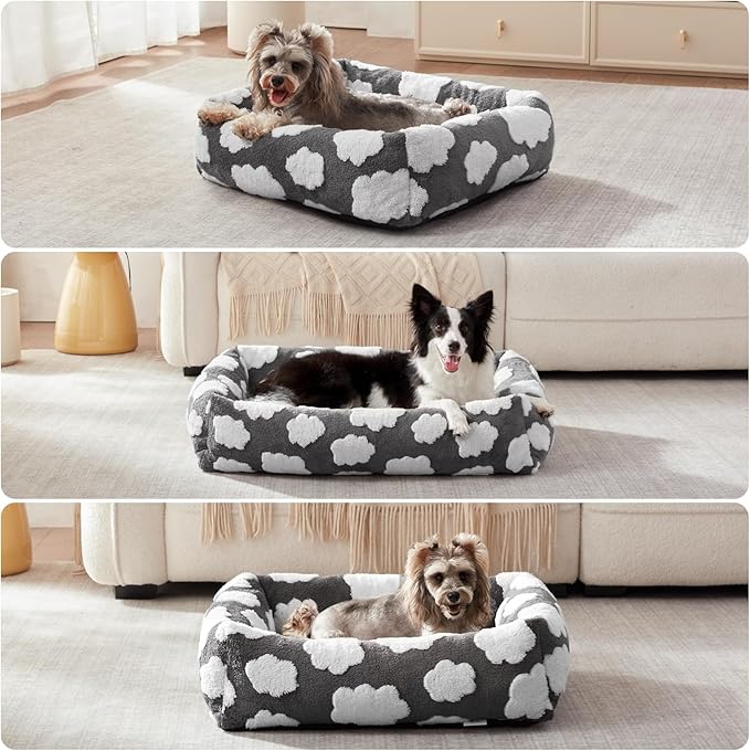JOEJOY XL Dog Beds Large Sized Dog, Rectangle Washable Orthopedic Pet Bed with Removable Zipper Cover, Cute Soft Calming Puppy Pet Bed with Jacquard Shaggy Plush & Non Skid Bottom