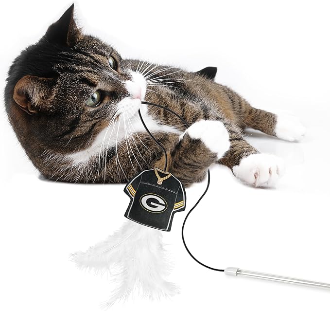 NFL Green Bay Packers Team Jersey Wand with CAT NIP, Cat Toy Jersey Shaped Plush Teaser Toy for Cats & Kittens - Interactive Pet Toy for Play & Exercise