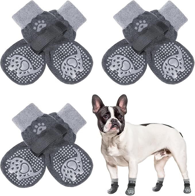 SCENEREAL 6Pcs Anti Slip Dog Socks to Prevent Licking Paws for Hot/Cold Pavement, Dog Grippy Socks for Hardwood Floors, Dog Shoes for Boots & Paw Protectors for Puppy Small Medium Large Senior Dogs