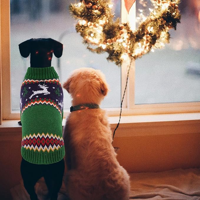 Queenmore Dog Christmas Sweater,Turtleneck Knitted Pullover Xmas Pet Clothes Sweatshirt,Christmas Outfit, Warm Dog Sweaters for Small Dogs Boy Girl,XmasDeer,S