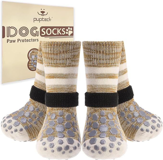 PUPTECK Non Slip Dog Socks to Prevent Licking for Hardwood Floors, Shoes for Hot Pavement Summer Small Medium Large Size Dogs Traction Control Booties Paw Protectors Boots Cold Winter