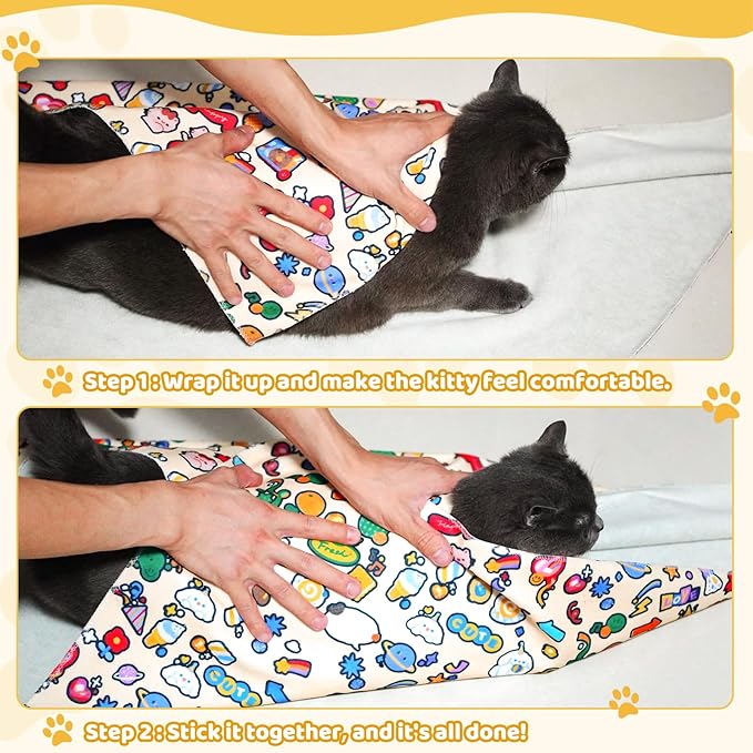 Cat Grooming Wrap & Dog Restraint Bag with Pet Nail Clippers Kit, 32x32in Self Adhesive Cat Wrap for Nail Clipping Multifunctional Care, Anti-Escape Soft Blanket Swaddle Within 22lbs