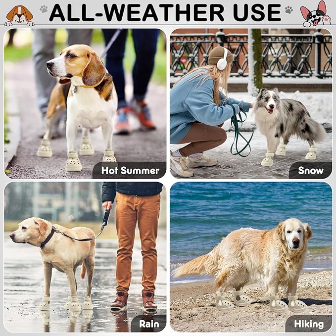 Dog Shoes for Hot Pavement,Non-Slip Waterproof Breathable Easy to Clean Put On and Take Off Dog Boots,Paw Protector for Hot Summer Roads Winter Snow (Beige, Size 7:(2.95"x2.36") (L*W))