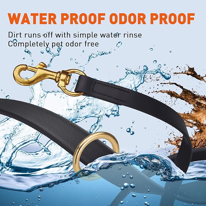 Viper Biothane K9 Working Dog Leash Waterproof Lead for Tracking Training Schutzhund Odor-Proof Long Line with Solid Brass Snap for Puppy Medium and Large Dogs 6ft, Black