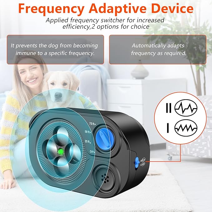 2026 New Anti Barking Device for Dogs, Bark Box Rechargeable Dog Barking Deterrent with Variable Ultra Frequency/6 Modes/IP65 Waterproof Dog Silencer Stop Neighbors‘ Dog from Barking Up to 75ft(Black)