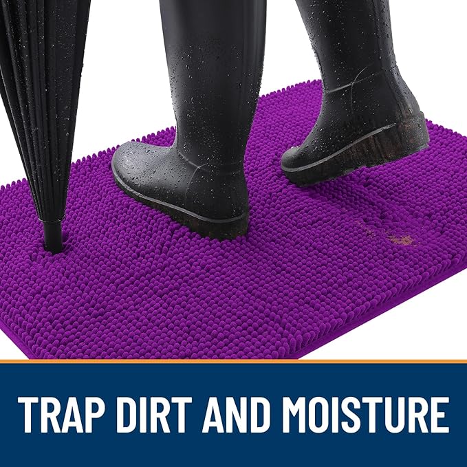 OLANLY Dog Door Mat for Muddy Paws 47x24, Absorbs Moisture and Dirt, Absorbent Non-Slip Washable Doormat, Quick Dry Chenille Mud Mat for Dogs, Entry Indoor Entryway Carpet for Inside Floor, Purple