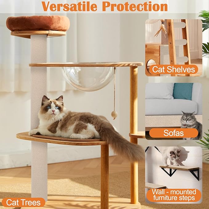 Cat Scratch Furniture Protector - 138" x 15.8" Trimmable Self-Adhesive Cats Claws Scratch Pads, DIY Cat Climbing Couch Protector for Scratch Post Cat Tree Replacement Indoor (Khaki)