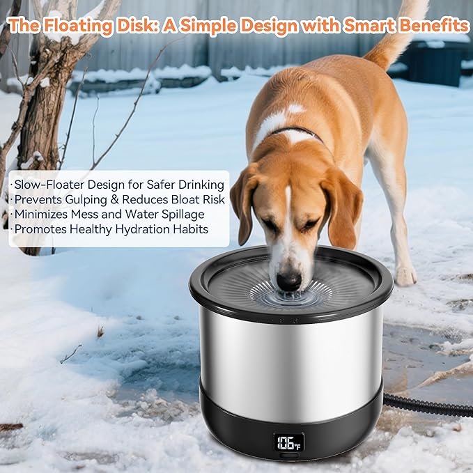 3.5L Heated Water Bowl, Stainless Steel Heated Dog Bowl with Digital Display and Adjustable Temperature, Heated Outdoor Pet Water Bowl Provides Warm Water for Dogs