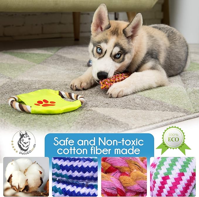 Pets&Goods Rope Chew Toys – 9-Pack Durable Cotton Tug & Teething Set for Puppies & Small Dogs – Washable Rope Toys for Chewing, Fetch & Play