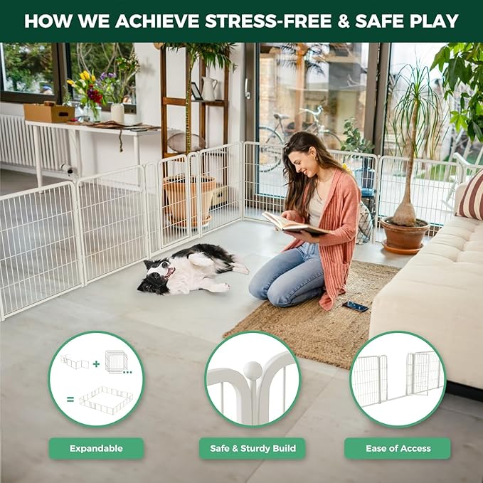 FXW Homeplus Unleashed Indoor Dog Playpen - Stress-Free and Safe Play, Heavy Duty 32 Inch 24 Panels Dog Pen for Small and Medium Dogs, White│Patented