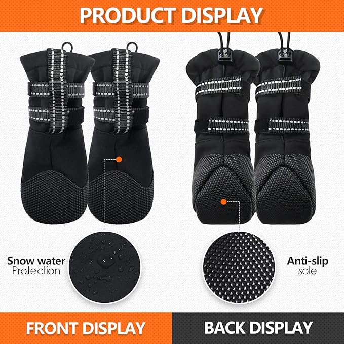 Snow Boots for Large Dogs, Waterproof & Anti-Slip & Reflective, Dog Booties and Paw Protectors, 4Pcs Dog Shoes for Winter Hiking Walking Outdoor,Summer Hot Pavement, Size L, Black