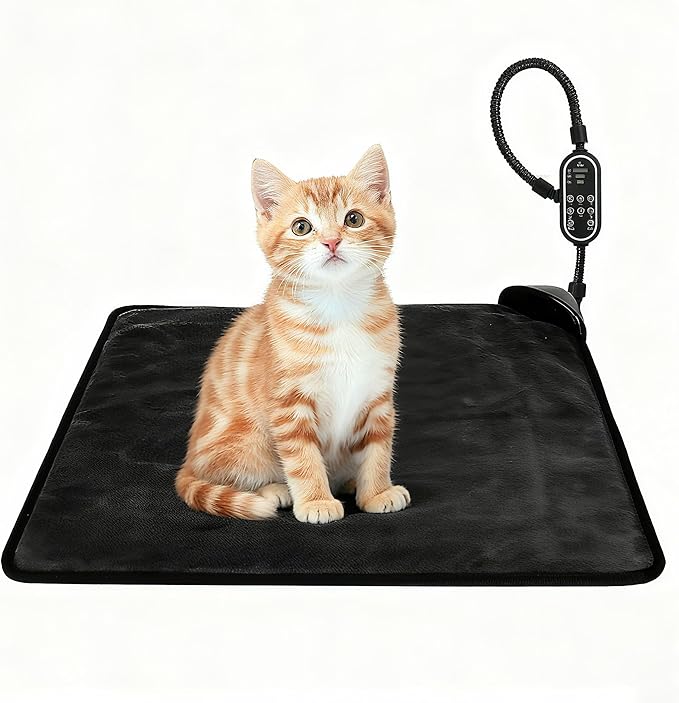 Pet Heating Pad for Cats & Dogs,Safe Electric Cat Warming Pad with Chew Resistant Cord,Automatic Induction Heated Cat Bed,Adjustable Temperature & Time(17.7" x 17.7")
