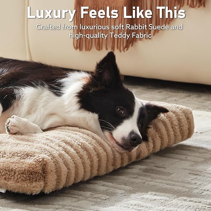 FURTIME Washable XXL Dog Bed for Extra Large Dogs, Giant Deluxe Dog Crate Beds Comfy Fluffy Kennel Pad Anti-Slip Pet Sleeping Mat, Machine Washable Dogs Pillow, 47"x29"x4", Brown