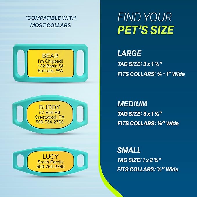 GoTags Active Silent Dog Tag, Personalized Engraved Silicone and Cat Name Pet ID Tags, Soundless Quiet Slide On Nameplate for Collars, No More Jingling Tags (Mango Surf, Small)