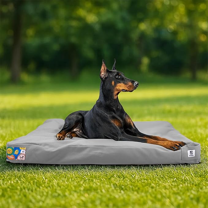 Sytopia 42" Outdoor Canvas Dog Bed – Ultra-Durable, Waterproof, Washable, Removable Cover – Comfort for Extra Large Dogs – Perfect for Patio, Crate, or Adventure (Light Grey)