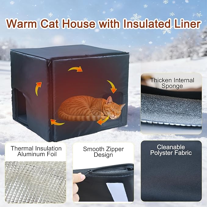 Deblue Heated Cat House for Outside with Insulated Foam for Outdoor Cats,Plastic Weatherproof Insulated cat House, Cat Shelter for Feral Cats