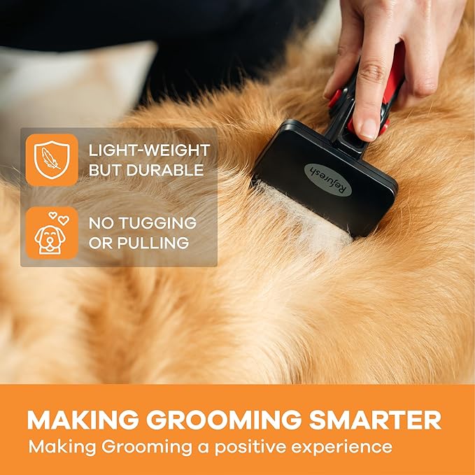 Deshedding Dog Brush for Long Hair (Small,Red) – Gentle Deshedding Tool for Dogs & Cats – Reduces Shedding, Without damaging Topcoat. Removes Loose Fur & Dead Undercoat.
