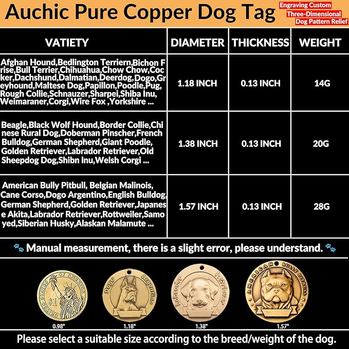 Vintage Pure Copper Pet ID Tags,Personalized Dog Tags,Three-Dimensional Relief Pet Pattern,Lettering on The Front and Back,Custom Pet Tags (C04-Chihuahua)