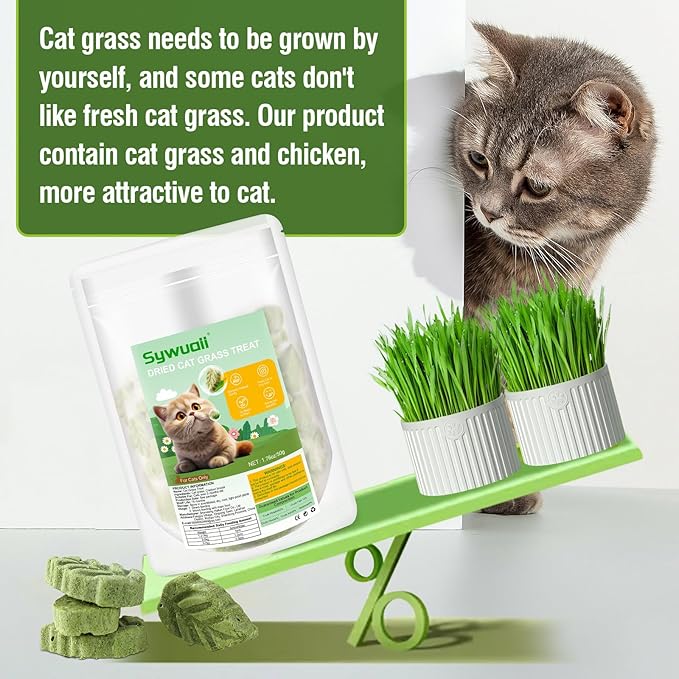SYWUAII 50g/1.76oz Cat Grass Treats, Cat Grass Teething Stick for Hairball Remove and Teeth Cleaning, Edible Cats Grass Stick Snack