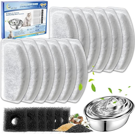 Cunina 12+6 Pack Cat Fountain Filters Replacement For D30 67oz/2l Pet Fountain Filters Replacement 12 Pcs Filter and 6 Pcs Replacement Pre-Filter Sponges Compatible with ORSDA Pet Water Fountains