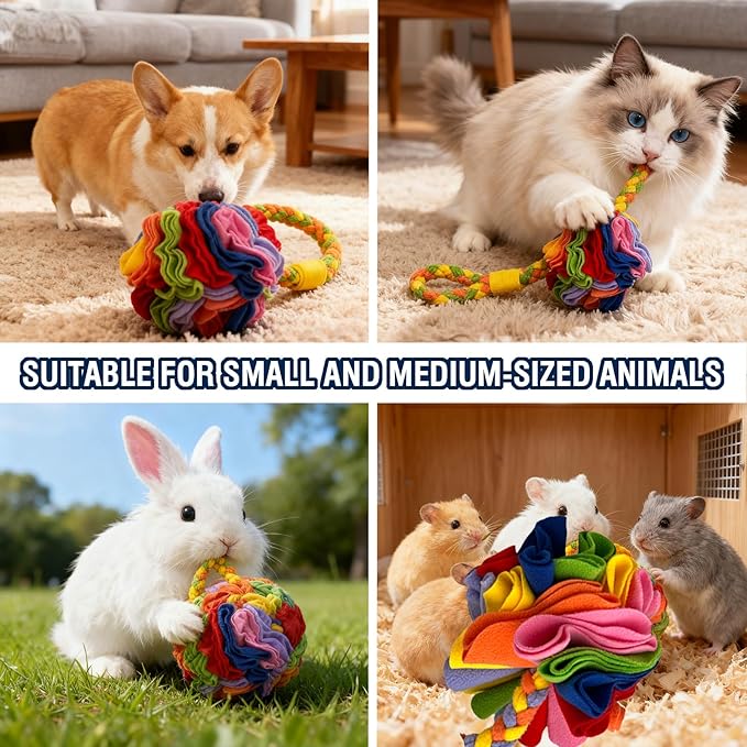 Leash-Attached Snuffle Ball, Dia 6 inch Dog Treat Toy, Puppy Dog Puzzle Toy, Snuffle Ball for Dogs, Cats, Rabbits, Hamsters，Train Sense of Smell, Slow Down Their Eating Pace