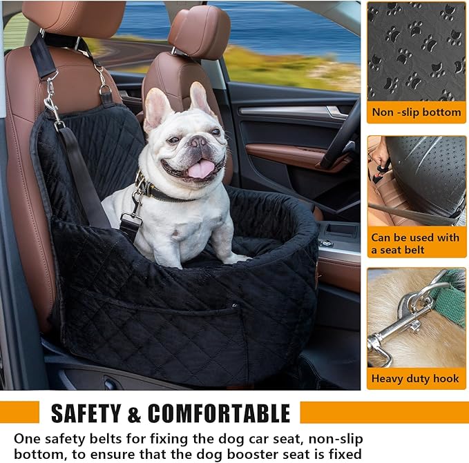 BCOCHAO Dog Car Seat for Small and Medium,Memory Foam Pet Booster Seats,for Dogs Car Ded Weighing no More Than 35 pounds,Removable and Easy to Install,Equipped with Storage Bag and Dog Blanket.