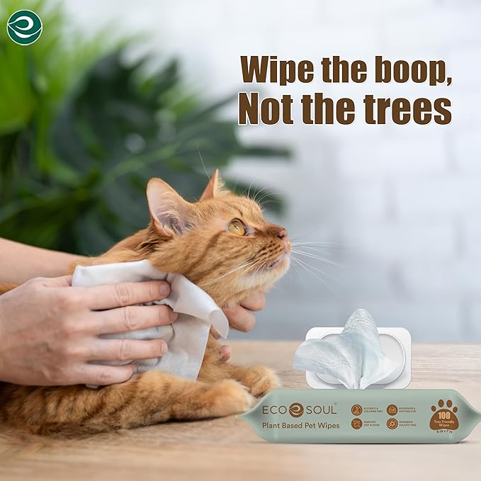ECO SOUL Pet Wipes for Dogs & Cats, Unscented Large Cleaning Wipes with Aloe & Glycerin | Alcohol & Chlorine Free | Pack of 1 (100 Wipes) (Pack of 4)
