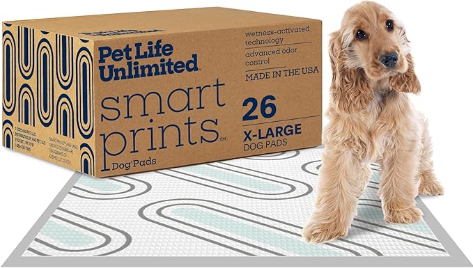 Pet Life Unlimited Smart Prints Extra Large Puppy Pads – 26" x 30", 26 Count (XL) | Stylish Dog Training Pads with Odor Controlling Wetness-Activated Magnolia Blossom Scent | USA Made