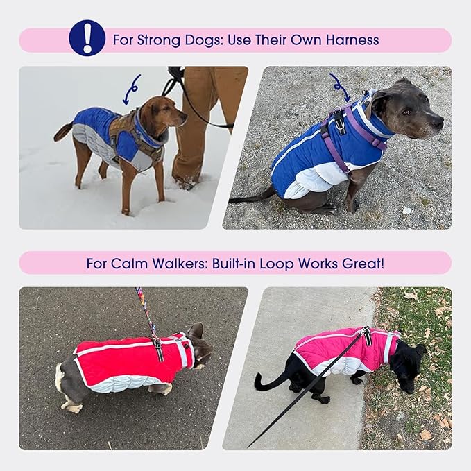 FUAMEY Dog Coat for Large Dogs,Waterproof Dog Winter Jacket with Harness Built in Puppy Cold Weather Coats Reflective Pet Vest with Zipper Warm Fleece Dogs Snowsuit Windproof Purple Plaid L