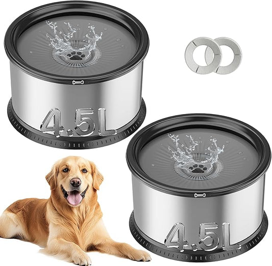 Twinsing 2PCS Dog Water Bowls for Multiple Pets, 4.5L/152oz No Spill Stainless Steel Slow Drinking Water Bowls with Anti-Slip Mat, Splash Proof Pet Bowl for Sloppy Messy Drinkers, Medium Large Dogs