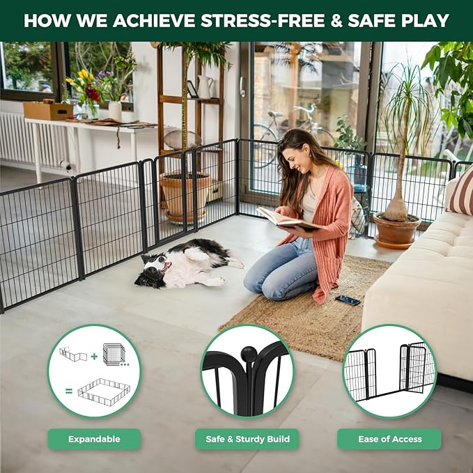 FXW Homeplus Unleashed Indoor Dog Playpen - Stress-Free and Safe Play, Heavy Duty 32 Inch 24 Panels Dog Pen for Small and Medium Dogs, Black│Patented