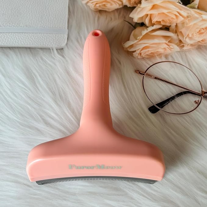 Pet Deshedding Tool with Curve Blade, Cat Grooming Brush, Tight V-shaped Teeth Shedding Comb for Cat and Dog (Pink, Large)