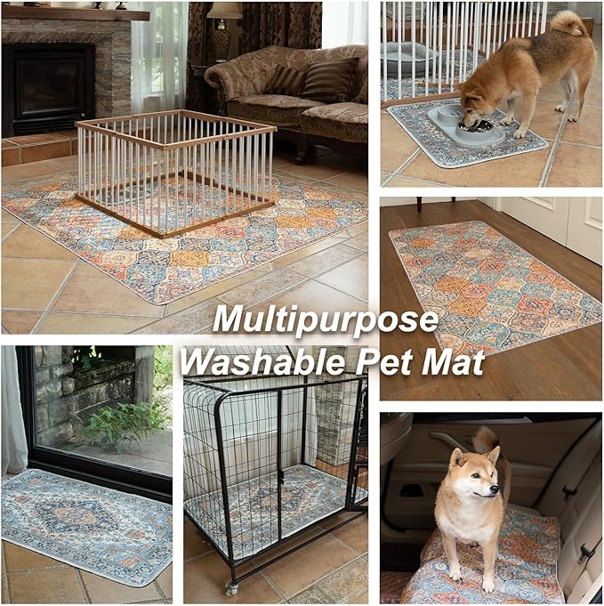 nunubaby Washable Pee Pads for Dogs, Stylish, Non-Slip and Leak-Proof Pee Pads. Reusable Potty Pads for Dogs for Crates and Floors.(Blue/Multi, 18" x24" )