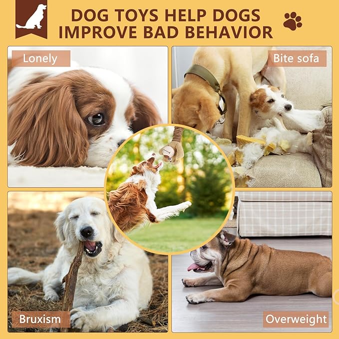 Letsmeet Dog Toys for Large Dogs, Plush Squeaky Dog Chew Toy with Crinkle Paper, Tough Tug of War Dog Toys - Interactive Puppy Toys for Small, Medium, Large Dogs