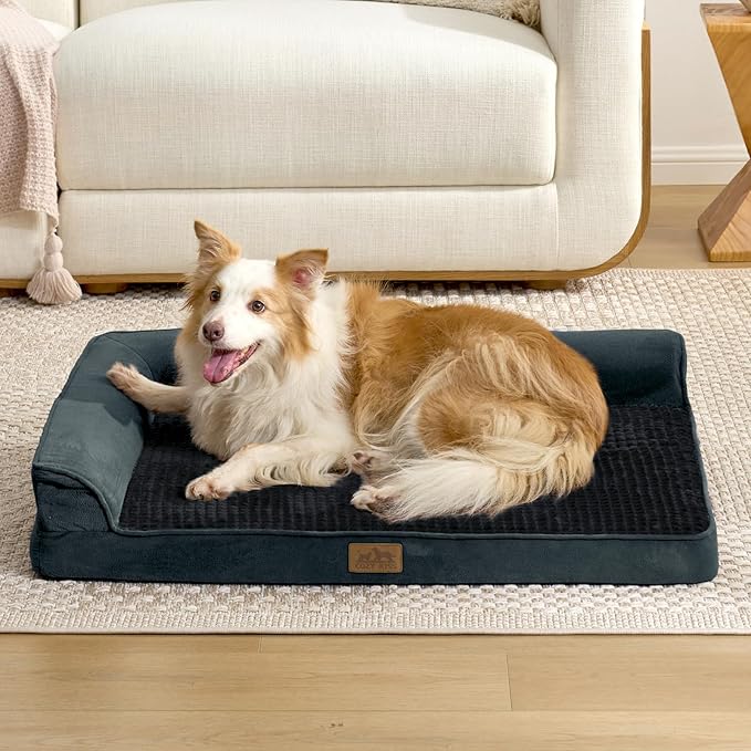 Orthopedic Dog Bed for Large Size Dog, XL Dogs Crate Bed, L Shaped Foam Anti-Slip Bottom Pet Cat Sofa with Washable Removable Cover, Suitable for Pet Up to 100 lbs, 44x32x7 inch, Black