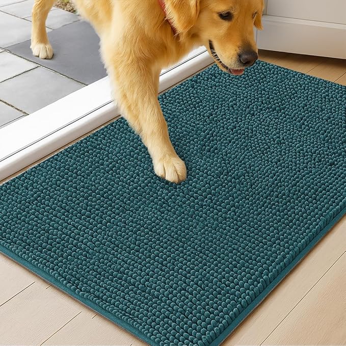MudGuard Mat™ Dog Door Mat for Muddy Paws, Super Absorbent Microfiber, Non-Slip Indoor Mat, Quick Dry Chenille Mud Mat for Dogs & Entryway, Washable, Atlantic Blue 19" x 30"