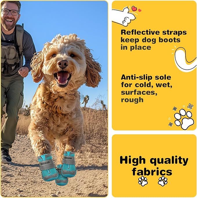 Hcpet Dog Shoes for Large Dogs, Breathable Dog Booties for Small Medium Dogs, Anti-Slip Dog Boots & Paw Protectors for Hot Pavement Winter Snow Hiking with Reflective Straps Blue Size 5