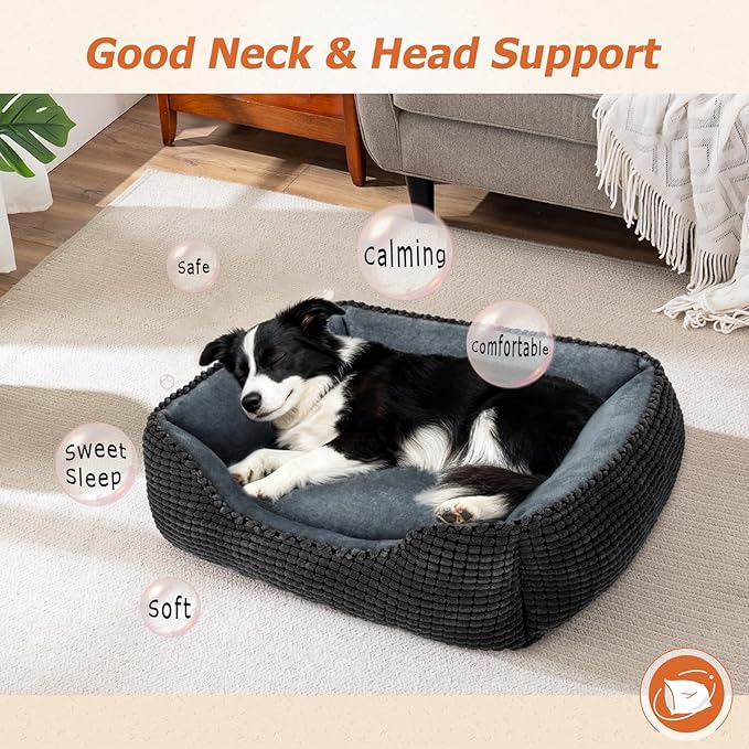 MIXJOY Rectangle Washable Orthopedic Dog Bed for Small, Medium and Large Dogs, Soft Calming, Sleeping Puppy Bed Durable Pet Cuddler with Anti-Slip Bottom, S (20"x19"x6")