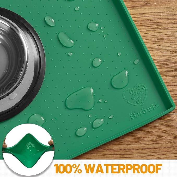 Hubulk Dog Feeding Mat,100% Waterproof Food Grade Silicone Pet Food and Water Bowl Placemat,Dishwasher, High Raised Edge to Prevent Spills,Nonslip Tray to Stop Messes on Floor(19"x12"x0.5",Hunter