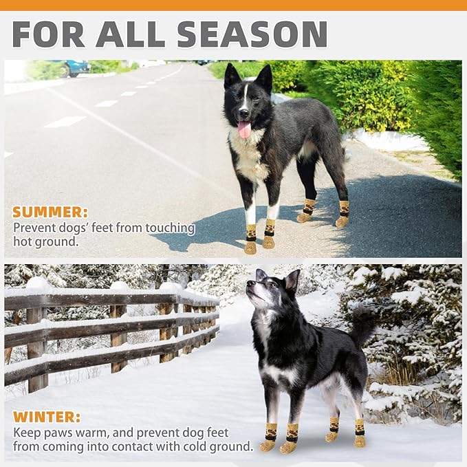 KOOLTAIL Anti Slip Dog Socks for Hot/Cold Pavement to Prevent Licking Paws, Dog Boots&Paw Protector with Grippers for Hardwood Floors,Halloween costumes Traction Booties for Small Medium Large Dogs SM